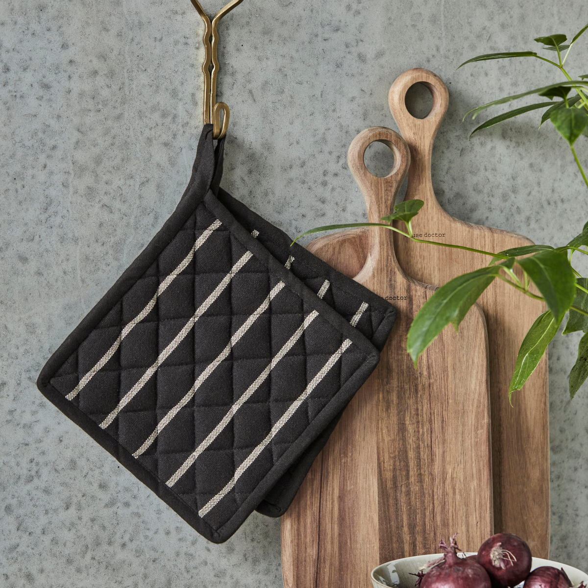 Topflappen, HDChef, Schwarz mit weißen Streifen l: 22.5 cm, w: 22.5 cm