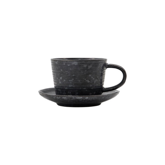 Kaffeetasse mit Untertasse, HDPion, Schwarz/Braun h: 6.5 cm, dia: 7 cm, dia: 13 cm