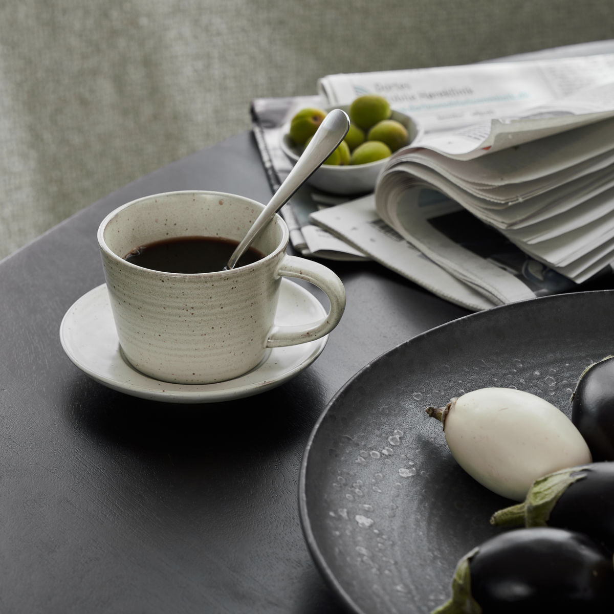 Kaffeetasse mit Untertasse, HDPion, Grau/ weiß h: 6.5 cm, dia: 7 cm, dia: 13 cm